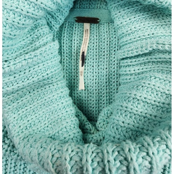 Free People Mint Green xs Chunky Knit Turtleneck Sweater Oversized Dolman Sleeve - Picture 2 of 5